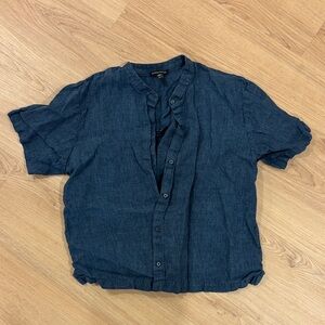 Eileen Fisher Indigo Short-Sleeve Button-Down Linen Shirt